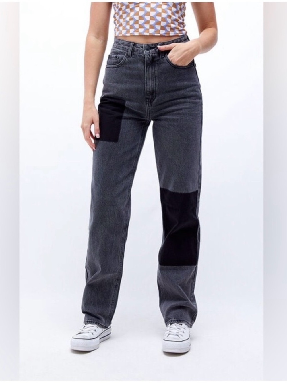 PacSun Charcoal Gray Patchwork Boyfriend Jeans